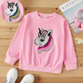 Kid Girl Flip Sequin Unicorn Pattern Pink Pullover Sweatshirt